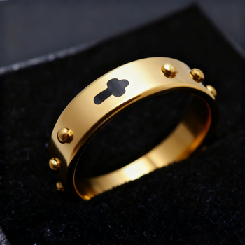 Prsten s križem od titan čelika, 18K pozlata, unisex geometrijski stil
