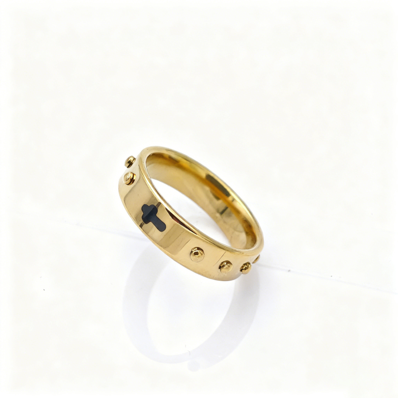Prsten s križem od titan čelika, 18K pozlata, unisex geometrijski stil