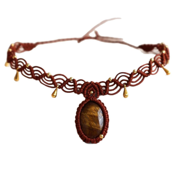 Nyaklánc tigrislátóval - kézzel készített boho stílusban, viasz zsinór lánc, medál: tigrislátó, egyrétegű, súly: 9 g (Anyag: tigrislátó; Medál: tigrislátó; Lánc: viasz zsinór; Réteg: egyrétegű; Tömeg: 9 g)