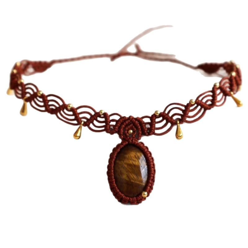 Nyaklánc tigrislátóval - kézzel készített boho stílusban, viasz zsinór lánc, medál: tigrislátó, egyrétegű, súly: 9 g (Anyag: tigrislátó; Medál: tigrislátó; Lánc: viasz zsinór; Réteg: egyrétegű; Tömeg: 9 g)