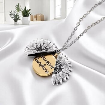 Ogrlica sa suncokretom, otvoreni privjesak, gravirano 'You Are My Sunshine', unisex, titan čelik
