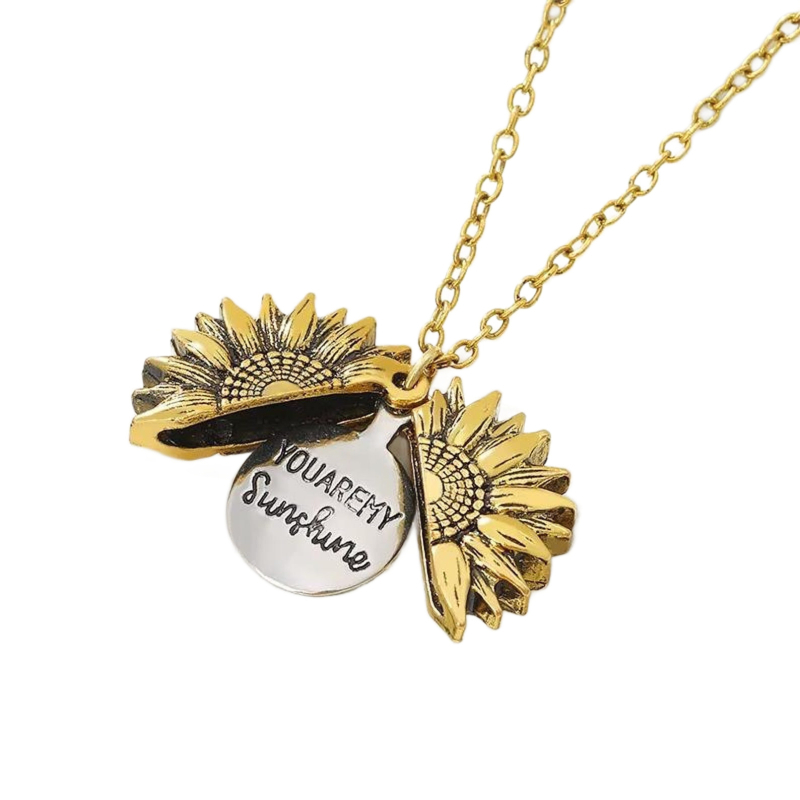 Ogrlica sa suncokretom, otvoreni privjesak, gravirano 'You Are My Sunshine', unisex, titan čelik
