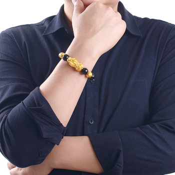 Férfi karkötő National Wind stílusban, ötvözet és üveg gyöngyökkel, obsidián gyöngyök, testreszabás elérhető