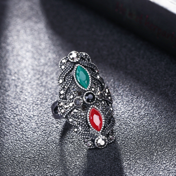 Ötvözetből készült gyűrű, retro uniszex stílus, elektroplatírozás, ötvözetbe illesztett mesterséges kövek