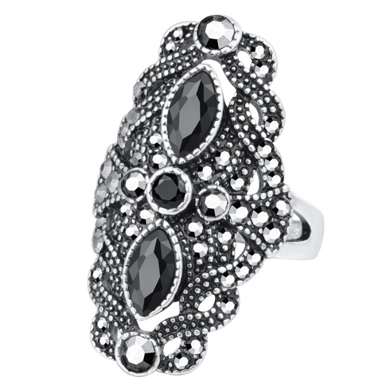 Ötvözetből készült gyűrű, retro uniszex stílus, elektroplatírozás, ötvözetbe illesztett mesterséges kövek