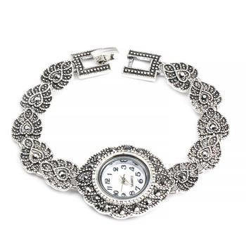 Női karkötő-óra, retro stílus, ötvözet, elektroplatírozás, ötvözetbe illesztett mesterséges kövek