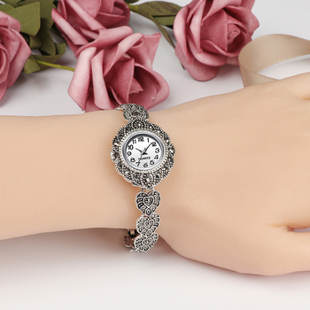 Női karkötő-óra, retro stílus, ötvözet, elektroplatírozás, ötvözetbe illesztett mesterséges kövek