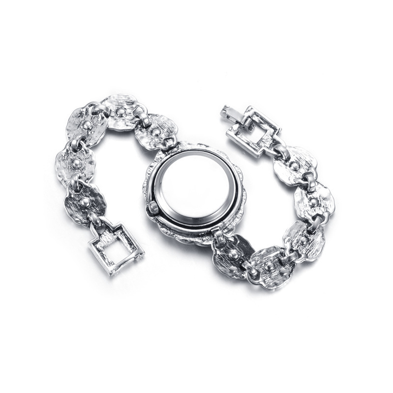 Női karkötő-óra, retro stílus, ötvözet, elektroplatírozás, ötvözetbe illesztett mesterséges kövek