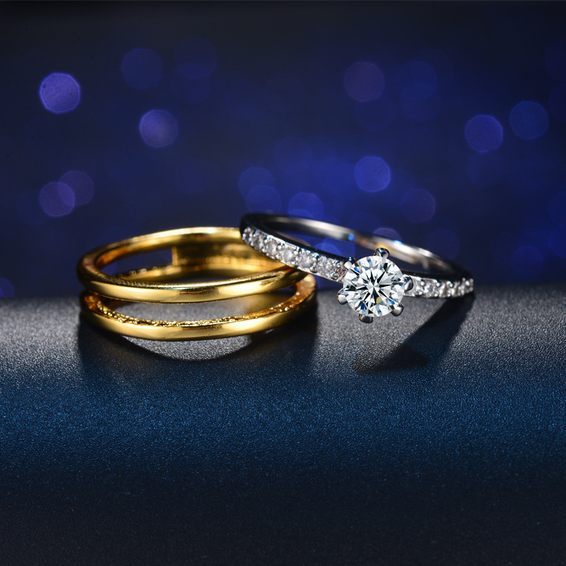 Ženski prsten u korejskom stilu, bakrena osnova s cirkonima, dizajn krune, elektroplatiranje.