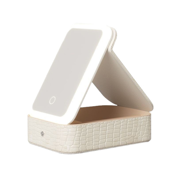 Κουτί μακιγιάζ, φορητό, αναδιπλούμενο, με LED φωτισμό, θήκη αποθήκευσης κοσμημάτων, PU δέρμα