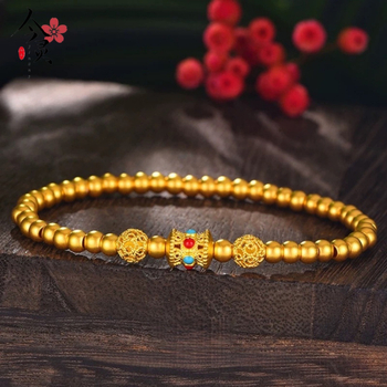 Narukvica s šupljim filigranskim perlicama sreće, pozlaćeni bakar, elektrolitska završna obrada, ženski nakit za ruku