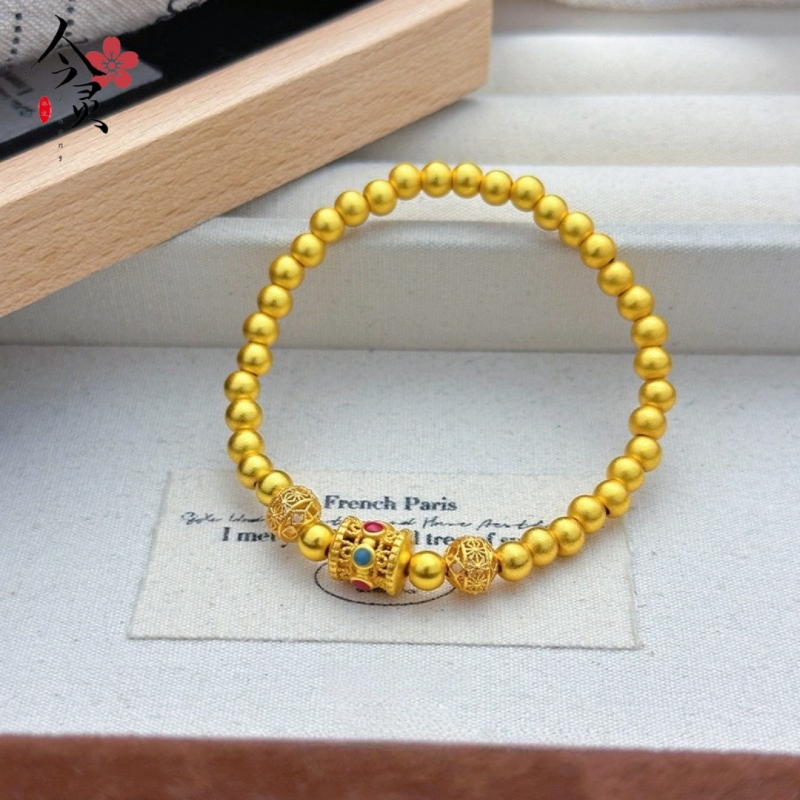 Narukvica s šupljim filigranskim perlicama sreće, pozlaćeni bakar, elektrolitska završna obrada, ženski nakit za ruku