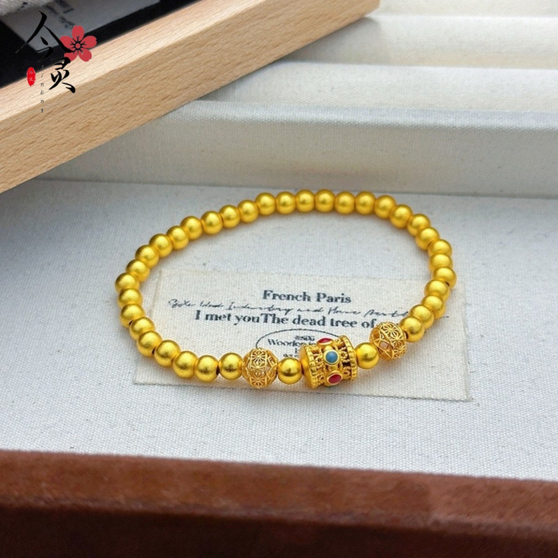 Narukvica s šupljim filigranskim perlicama sreće, pozlaćeni bakar, elektrolitska završna obrada, ženski nakit za ruku