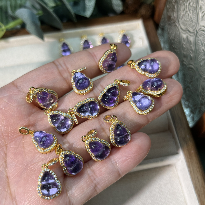 Viseći privjesak za ogrlicu od prirodnog ametista u srebru S925, oblik tikve, elektroplate, elegantan dizajn