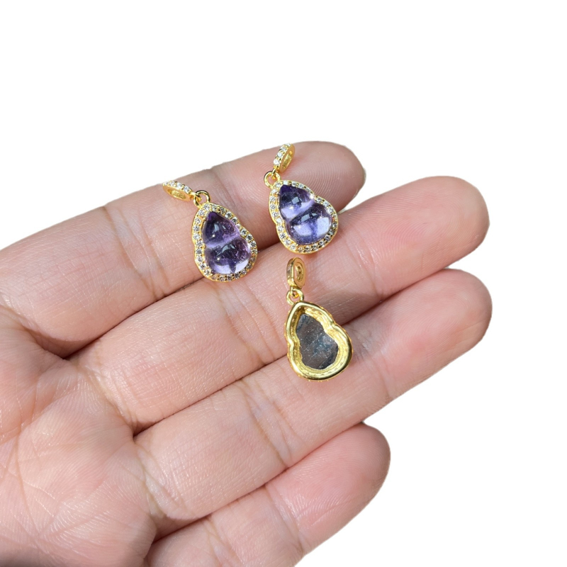 Viseći privjesak za ogrlicu od prirodnog ametista u srebru S925, oblik tikve, elektroplate, elegantan dizajn