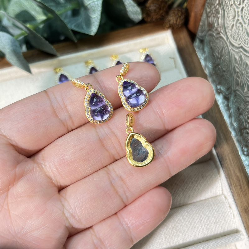 Viseći privjesak za ogrlicu od prirodnog ametista u srebru S925, oblik tikve, elektroplate, elegantan dizajn