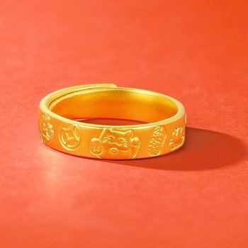 Пръстен с талисман котка късмет, позлатен, дизайн осем съкровища, Seiko финиш, за жени