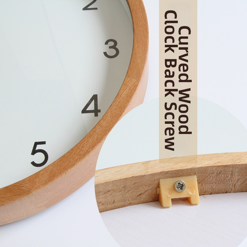 Accesoriu din lemn pentru ceas de perete, cu închizător superior din spate; include clemă din plastic și șurub de fixare