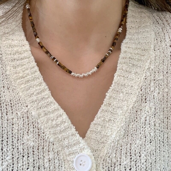 Colier Tiger Eye din aliaj, finisare electroplacată, origine Jinhua, pentru femei, toamnă 2023