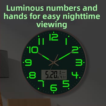 Ceas de Perete A-966 cu mișcare silențioasă, termometru și calendar perpetuu, afișaj săptămânii și lunii, corp rotund din plastic, cadran PVC