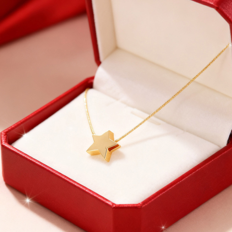 Colier cu formă de stea, cupru şi zirconiu, placare electroplatină, stil uşor lux, lansare iarna 2025