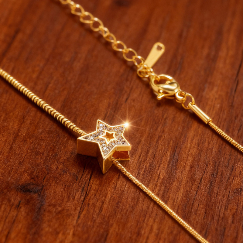 Colier cu formă de stea, cupru şi zirconiu, placare electroplatină, stil uşor lux, lansare iarna 2025