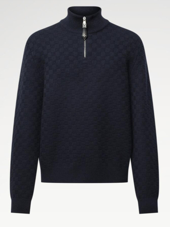 Πλεκτό cardigan με καρό μοτίβο, μισό φερμουάρ και ψηλό γιακά, στενή γραμμή, 65% μαλλί