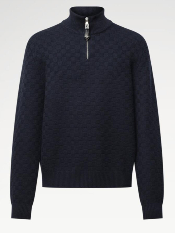 Πλεκτό cardigan με καρό μοτίβο, μισό φερμουάρ και ψηλό γιακά, στενή γραμμή, 65% μαλλί