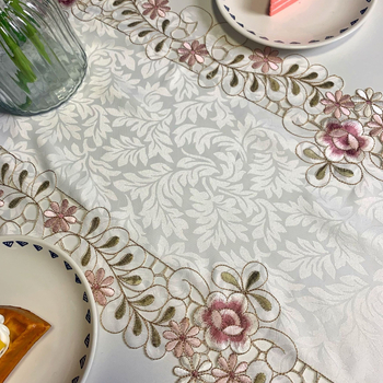 Пасторален стил бродиран път за маса с цветен мотив, 90% полиестер, нишка за бродерия от коприна, по поръчка, за дневна, спалня и кабинет