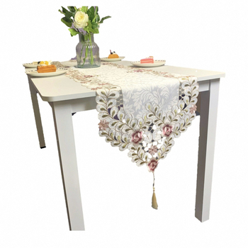 Пасторален стил бродиран път за маса с цветен мотив, 90% полиестер, нишка за бродерия от коприна, по поръчка, за дневна, спалня и кабинет