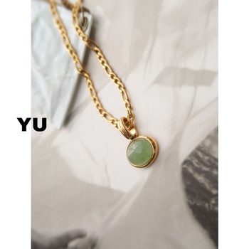Titánacélból készült ovális medálos nyaklánc, zöld aventurin, retro stílus, többszintű dizájn