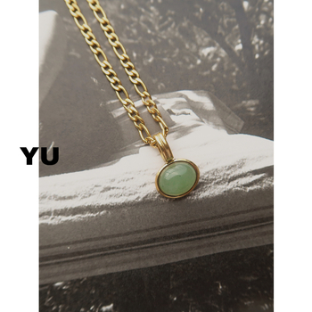 Titánacélból készült ovális medálos nyaklánc, zöld aventurin, retro stílus, többszintű dizájn