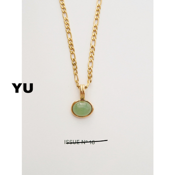 Titánacélból készült ovális medálos nyaklánc, zöld aventurin, retro stílus, többszintű dizájn