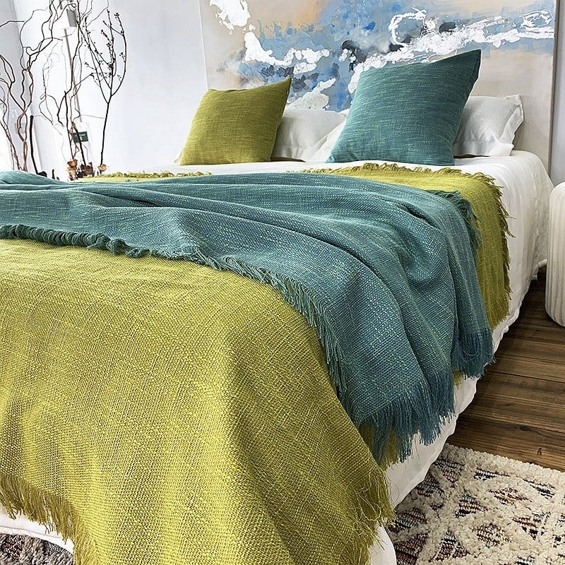 Acoperământ pentru marginea patului cu ciucuri – poliester, stil modern minimalist pentru hotel, model solid, imprimare logo disponibil