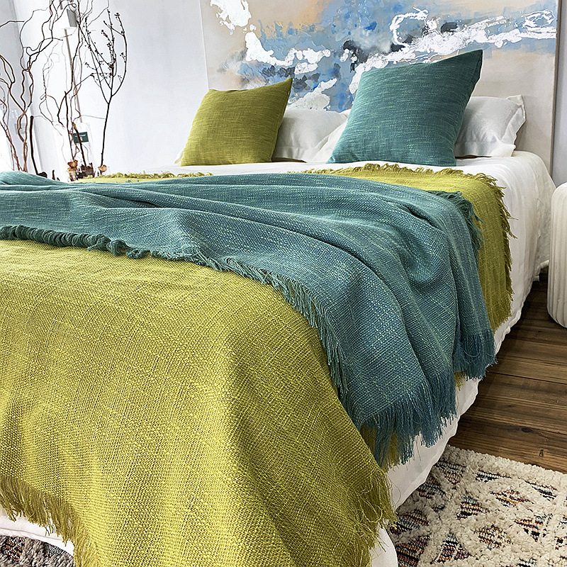 Acoperământ pentru marginea patului cu ciucuri – poliester, stil modern minimalist pentru hotel, model solid, imprimare logo disponibil