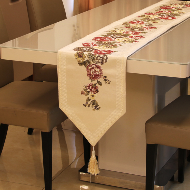 Флаг за маса от смесена тъкан (75% полиестер, 25% полипропилен), рисунка на растения и цветя, персонализирана обработка, подходящ за дневна и спалня