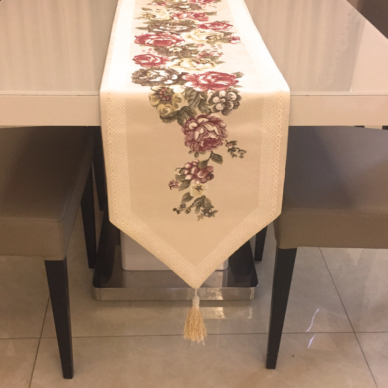 Флаг за маса от смесена тъкан (75% полиестер, 25% полипропилен), рисунка на растения и цветя, персонализирана обработка, подходящ за дневна и спалня