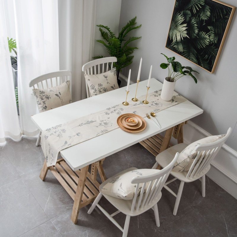 Флаг за маса с рисунка на цветя, американски селски стил, пискюли, смесена материя (90% памук, 10% лен), обработка по поръчка