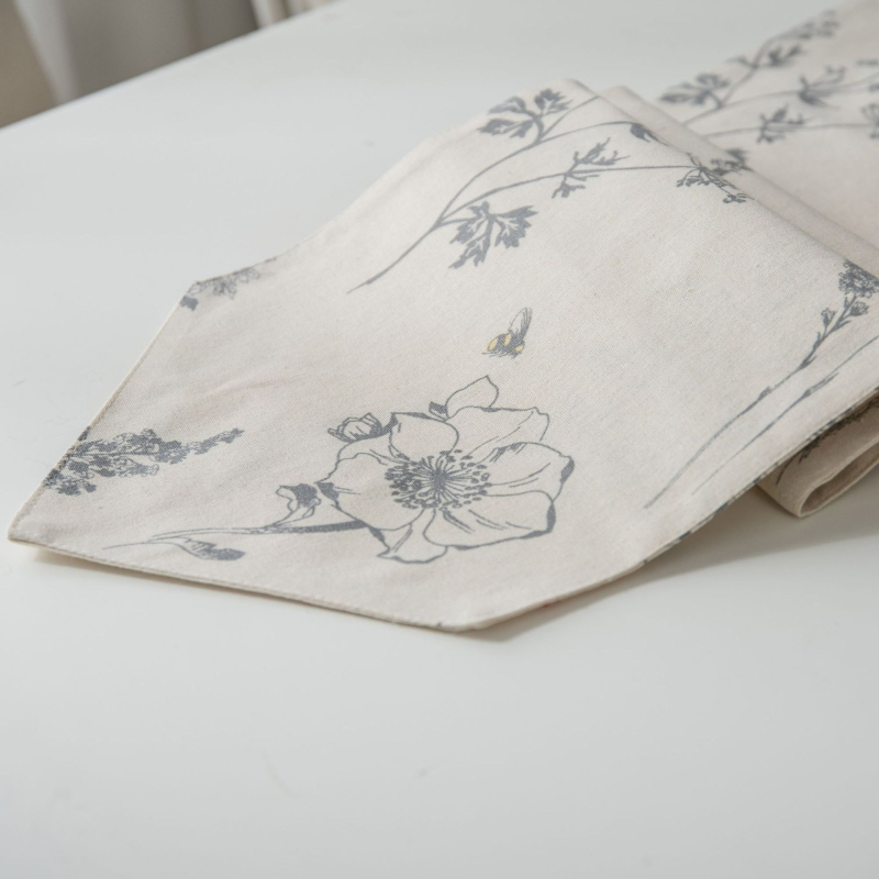 Флаг за маса с рисунка на цветя, американски селски стил, пискюли, смесена материя (90% памук, 10% лен), обработка по поръчка