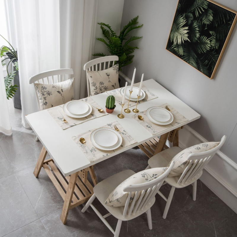 Флаг за маса с рисунка на цветя, американски селски стил, пискюли, смесена материя (90% памук, 10% лен), обработка по поръчка