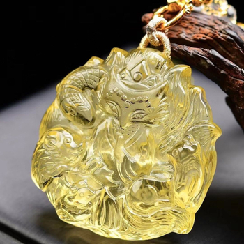 Viseći privjesak za ogrlicu s motivom Five-Spirit Nine-Tailed Fox, citrin, 18k zlato, ručna izrada, geometrijski dizajn