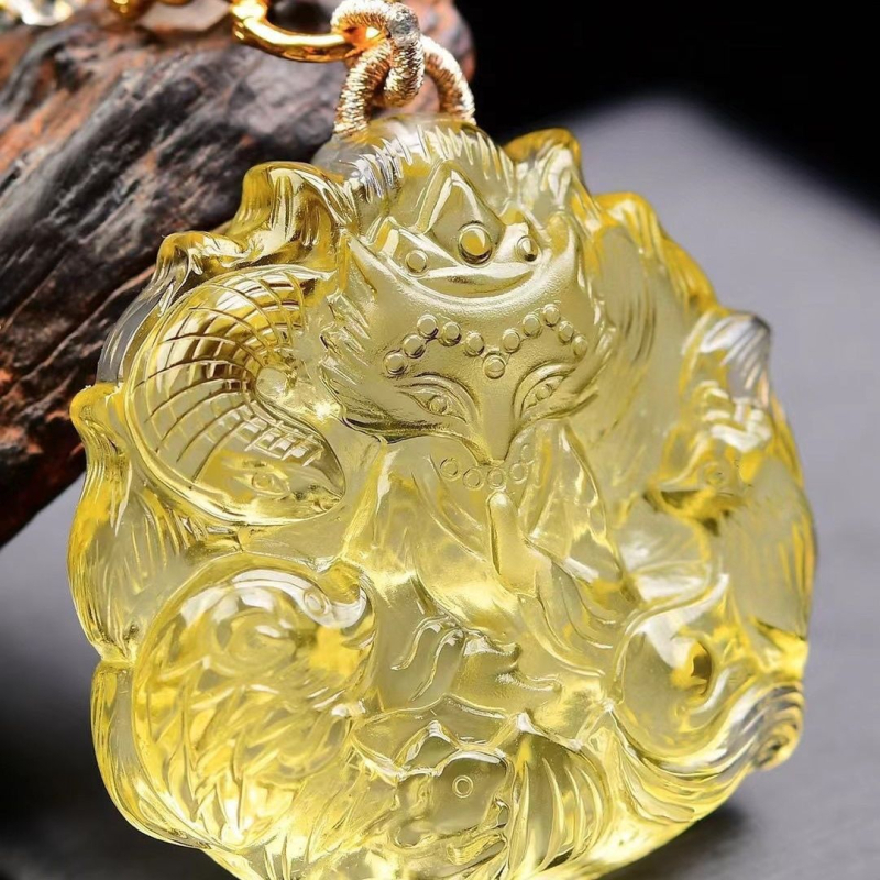 Viseći privjesak za ogrlicu s motivom Five-Spirit Nine-Tailed Fox, citrin, 18k zlato, ručna izrada, geometrijski dizajn