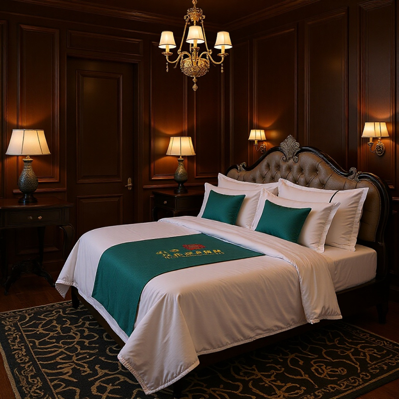 Runner de pat hotelier cu model în dungi, din poliester, stil japonez, personalizare disponibilă, imprimare logo