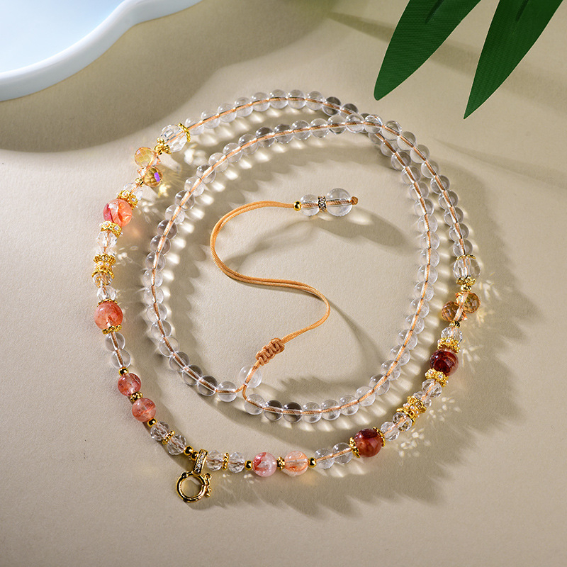 Természetes gyanta virág kristály nyaklánc zsinórral, kézzel kötött, U-alakú geometriai dizájn, Falin Crystal Jewelry