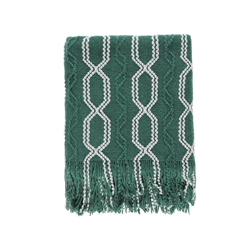 Kötött kanapé takaró skandináv stílusban, geometriai mintával, akril anyagú, 550 g, tavasz–őszre alkalmas