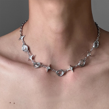 Geometriai csillag medálos nyaklánc, kézzel készített cinkötvözetből, uniszex, klasszikus lánccal