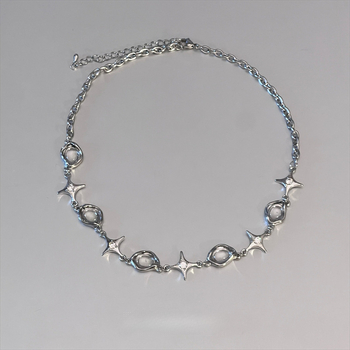 Geometriai csillag medálos nyaklánc, kézzel készített cinkötvözetből, uniszex, klasszikus lánccal