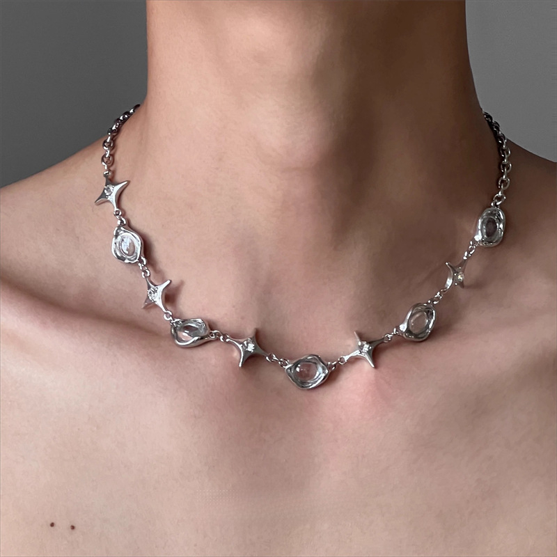 Geometriai csillag medálos nyaklánc, kézzel készített cinkötvözetből, uniszex, klasszikus lánccal