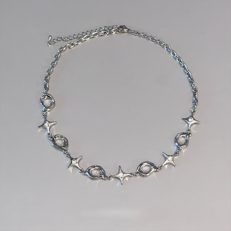 Geometriai csillag medálos nyaklánc, kézzel készített cinkötvözetből, uniszex, klasszikus lánccal