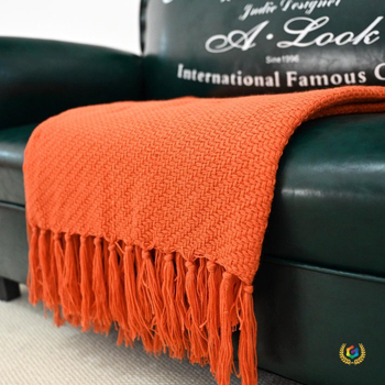 Cuvertură pentru marginea patului cu dungi diagonale și model os de pește, amestec de fibre, stil Nordic, 500–799 g, potrivit pentru orice sezon